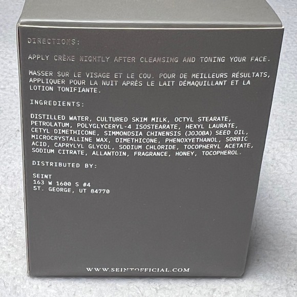 Seint Beauty Creme Nightly Facial Moisturizer 1.7 oz 50 ml New in Box - Picture 3 of 3